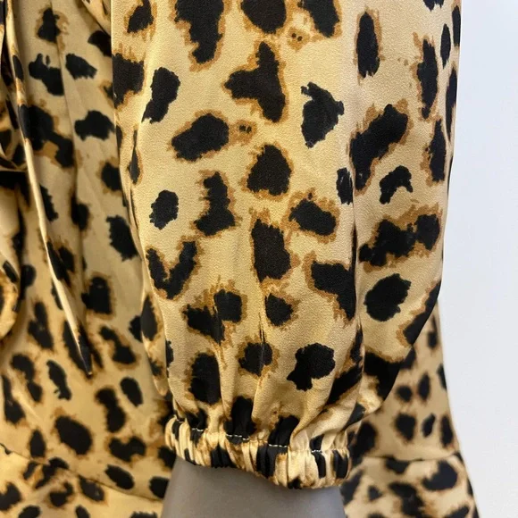 Express Dress Women’s S Leopard Print Mini Ruffled Wrap Long Sleeve Short Office - Picture 8 of 12